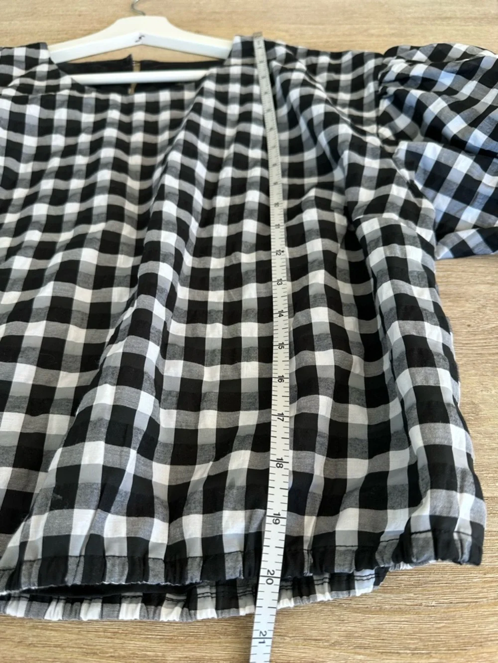 J. Crew Oversized Puff-sleeve top in gingham black white Cotton Blend size L $78